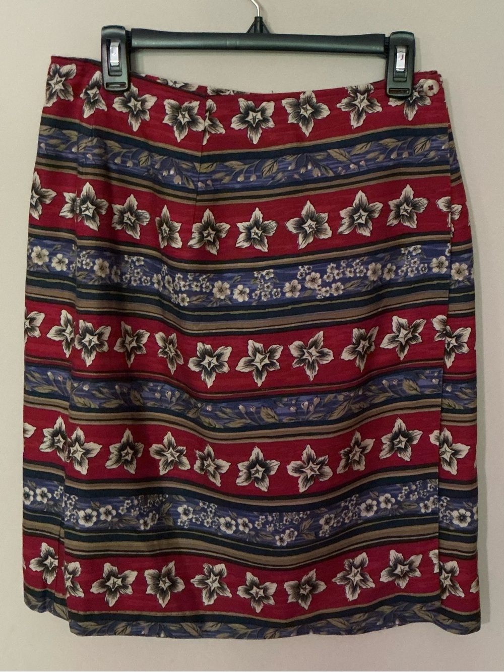 NWT - Hunt Club Red Floral Stripe Wrap Skirt
